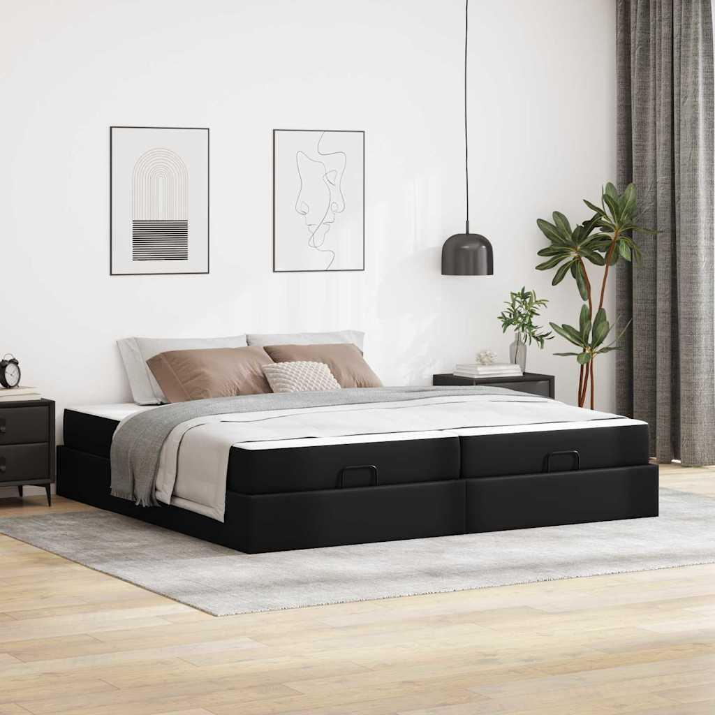 Sengeramme Med Madras Med Madras Sort 200 X 200 Cm Kunstlæder