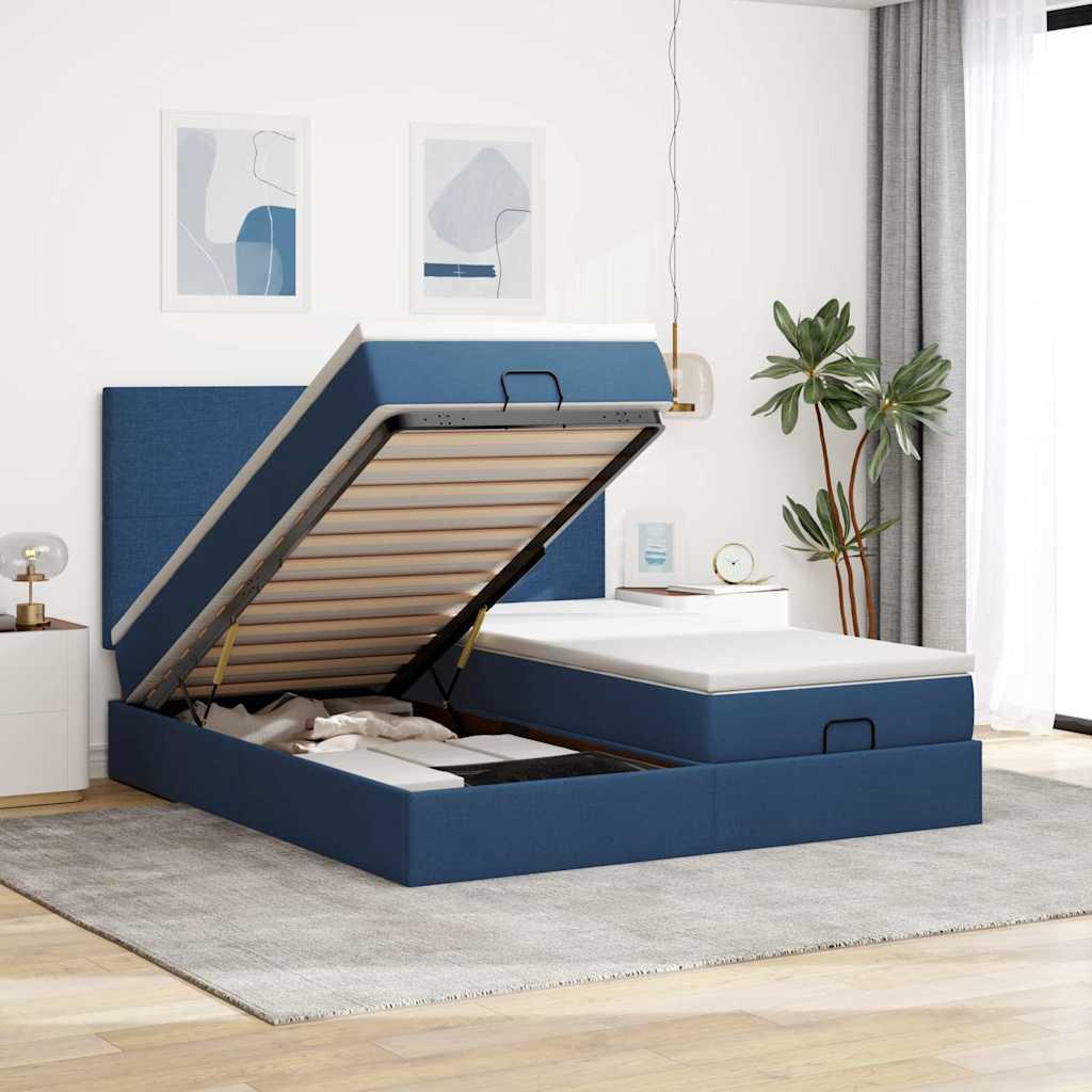 Osmannisk sengeramme med madrasser 160×200 cm - stof, blå, med LED