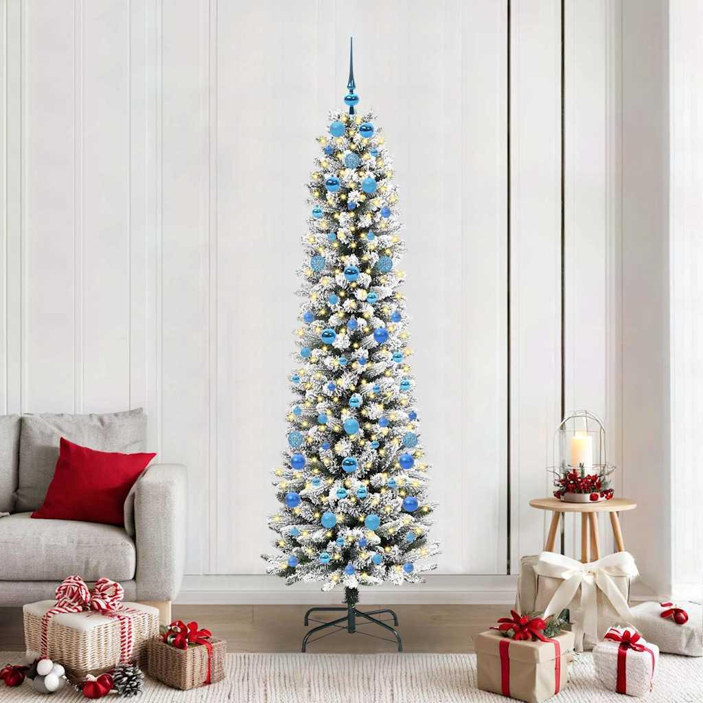Kunstigt juletræ Grøn og hvid 210 cm PVC og metal og plast