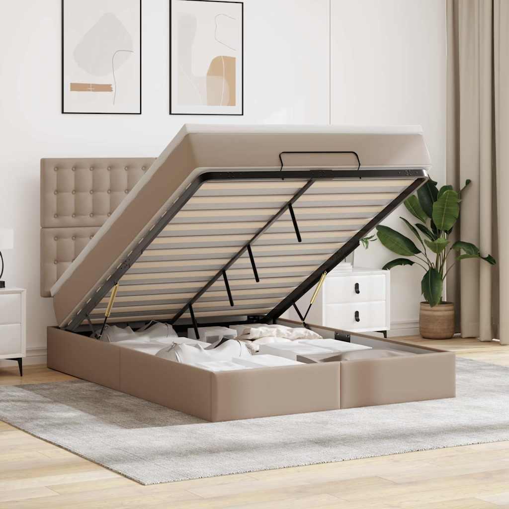 Osmannisk sengeramme med opbevaring og madras 140×200 cm - kunstlæder, cappuccino