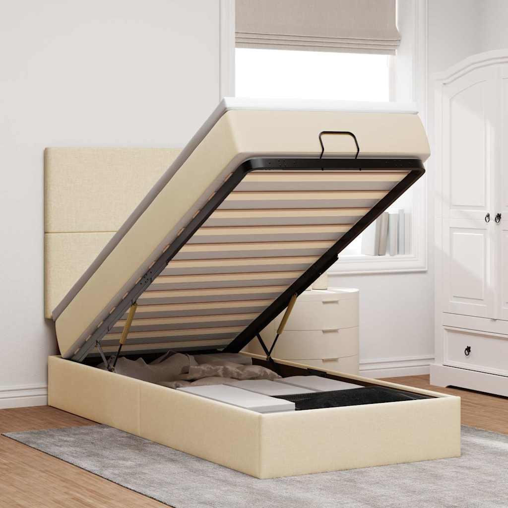 Ottomansk sengeramme med madras 90×190 cm - stof, cremefarvet