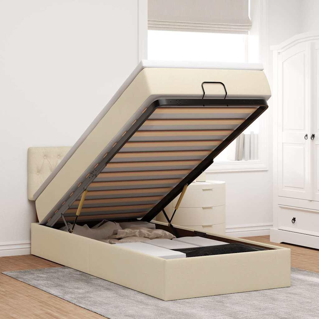 Osmannisk sengeramme med madras 90x190 cm - stof, cremefarvet