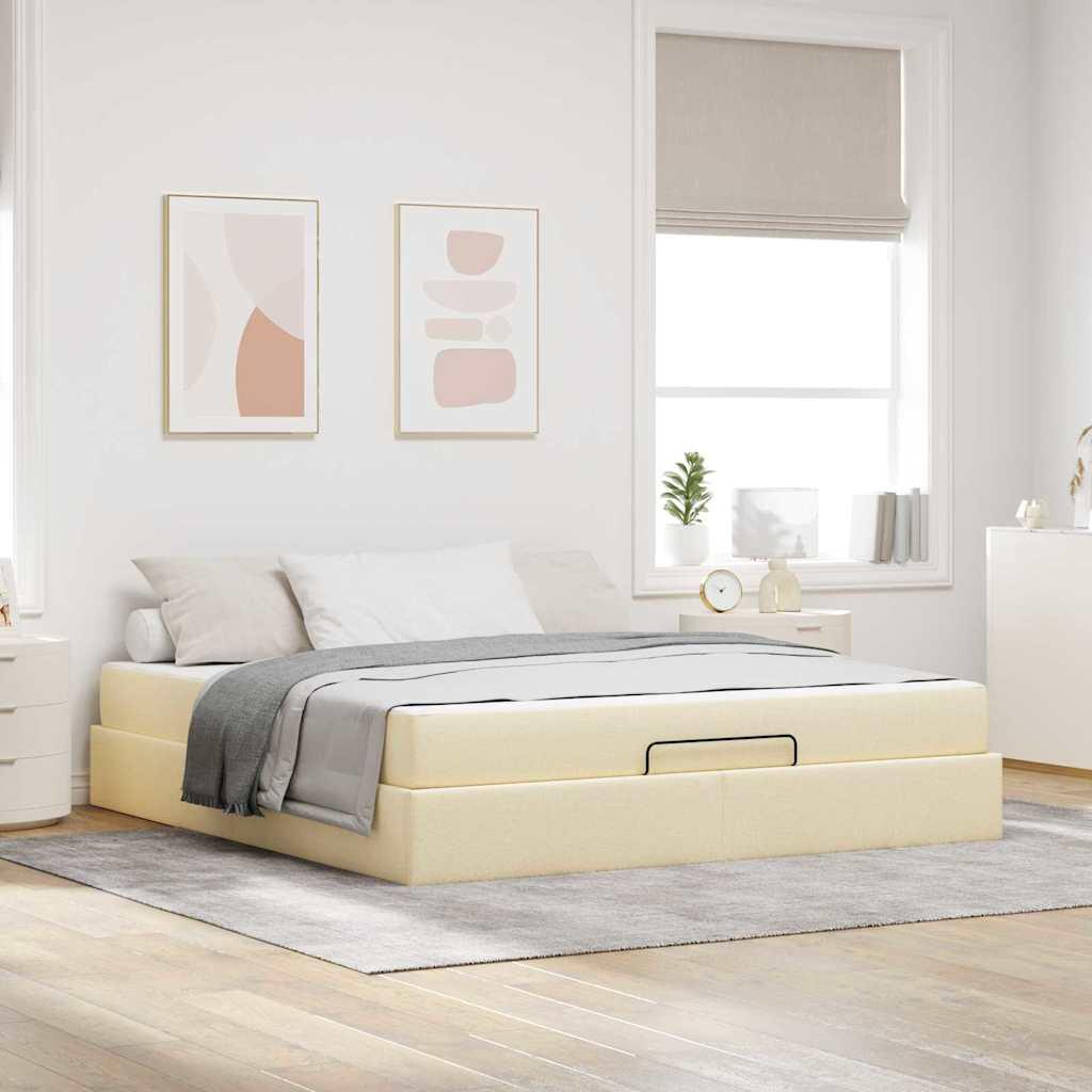Sengestel Med Madras Lysegrå 90 X 190 Cm Stof - Creme / 180 x 200 cm