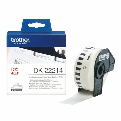 Etiketrulle Brother DK-22214 - hvid, sort tekst, 12 mm