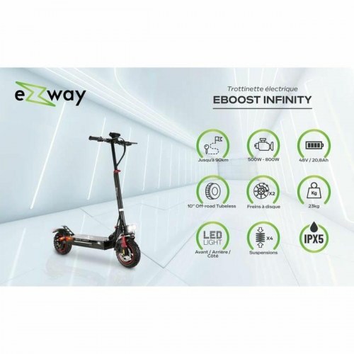 EZWAY EBOOST INFINITY elscooter 800 W - sort, 48 V, op til 90 km rækkevidde