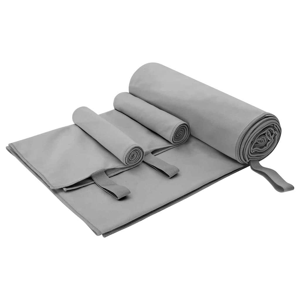 Sports håndklæde sæt 3 stk Mørkegrå Polyester og polyamid