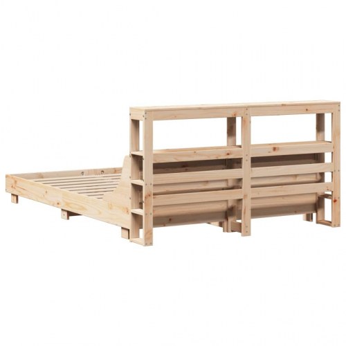 Sengeramme 140x190 cm i massivt fyrretræ med sengegavl og hylder