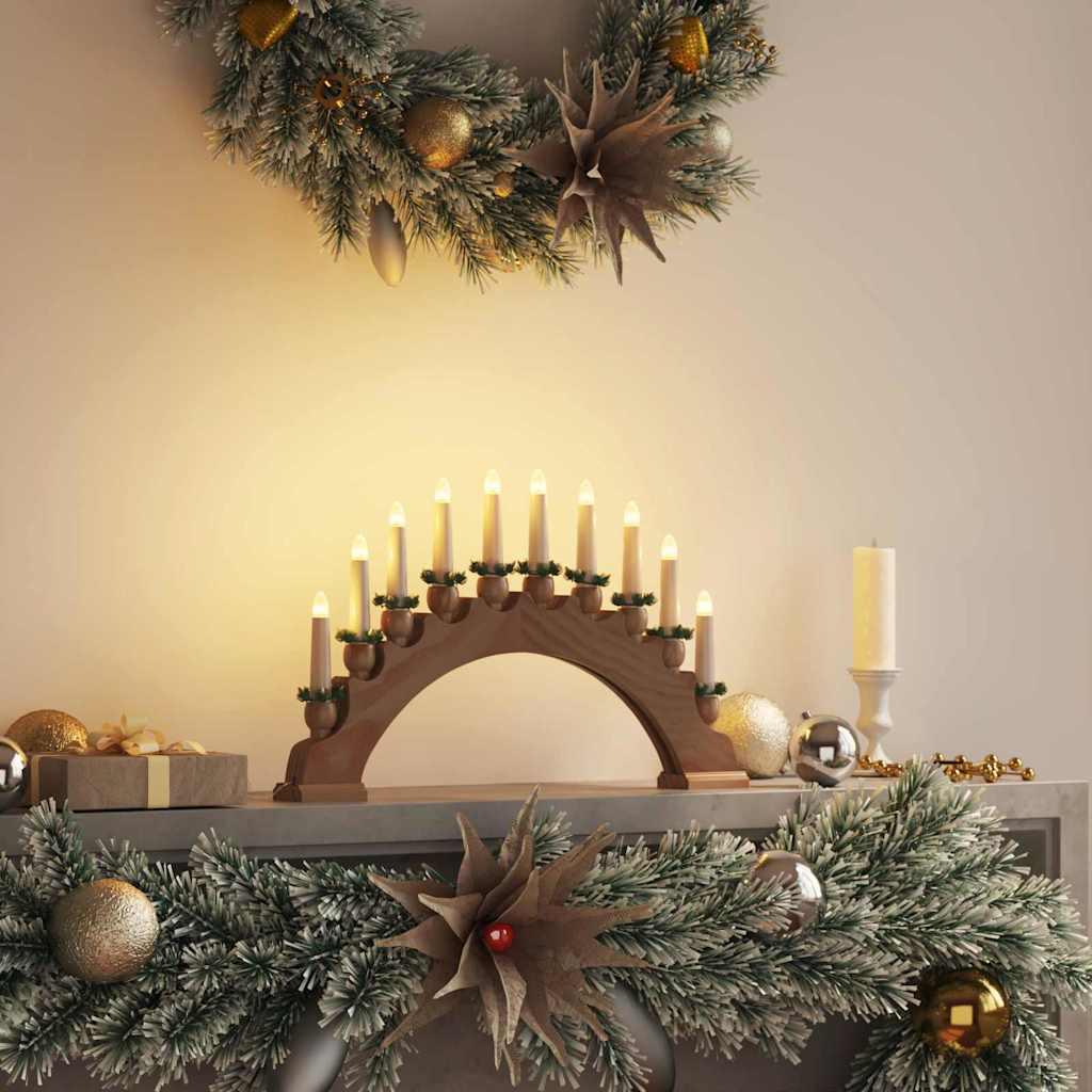 Julelys Bue med 10 LED Lys Brun 47 x 5 x 29 cm Massivt fyrretræ
