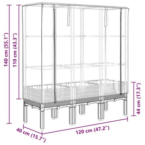 Højbed med drivhusovertræk 120x40x140 cm rattan-look