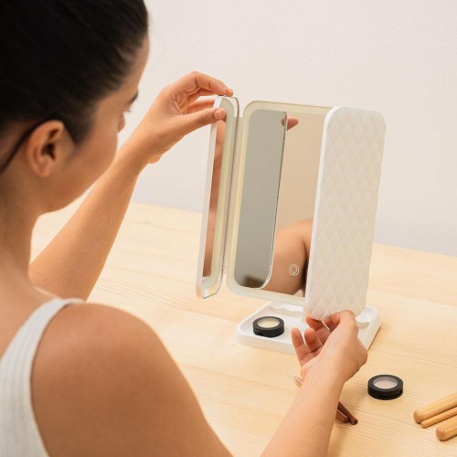 Makeupspejl med LED og forstørrelse - Miled, genopladeligt (hvid)