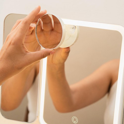 Makeupspejl med LED og forstørrelse - Miled, genopladeligt (hvid)