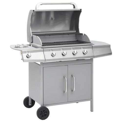 Gasgrill 4+1 grillzoner rustfrit stål sølvfarvet