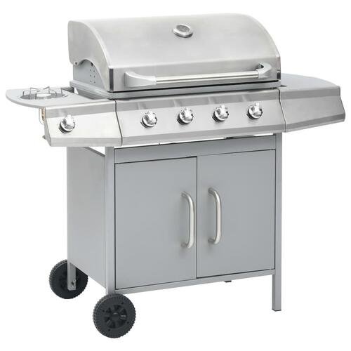 Gasgrill 4+1 grillzoner rustfrit stål sølvfarvet