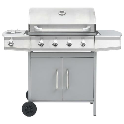 Gasgrill 4+1 grillzoner rustfrit stål sølvfarvet