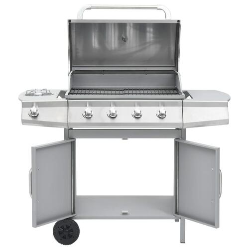 Gasgrill 4+1 grillzoner rustfrit stål sølvfarvet