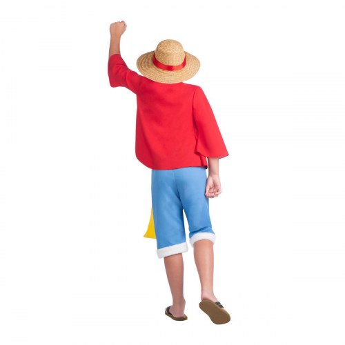 Luffy børnekostume - +7 år (sæt med hat, jakke, t‑shirt, bælte og bukser)