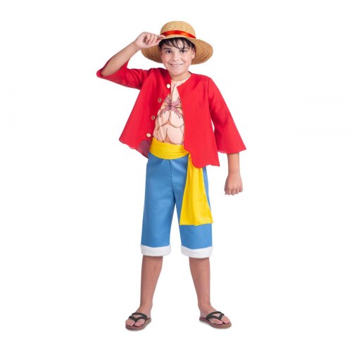 - Luffy børnekostume (hat, jakke, t-shirt, bælte, bukser)