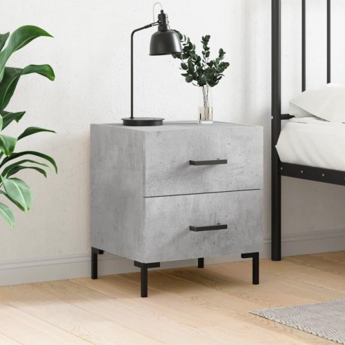Sengebord i betongrå konstrueret træ - 40 × 35 × 47,5 cm med metalfødder