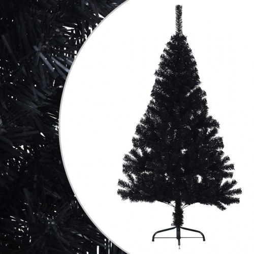 Kunstigt halvt juletræ med fod 120 cm - sort PVC
