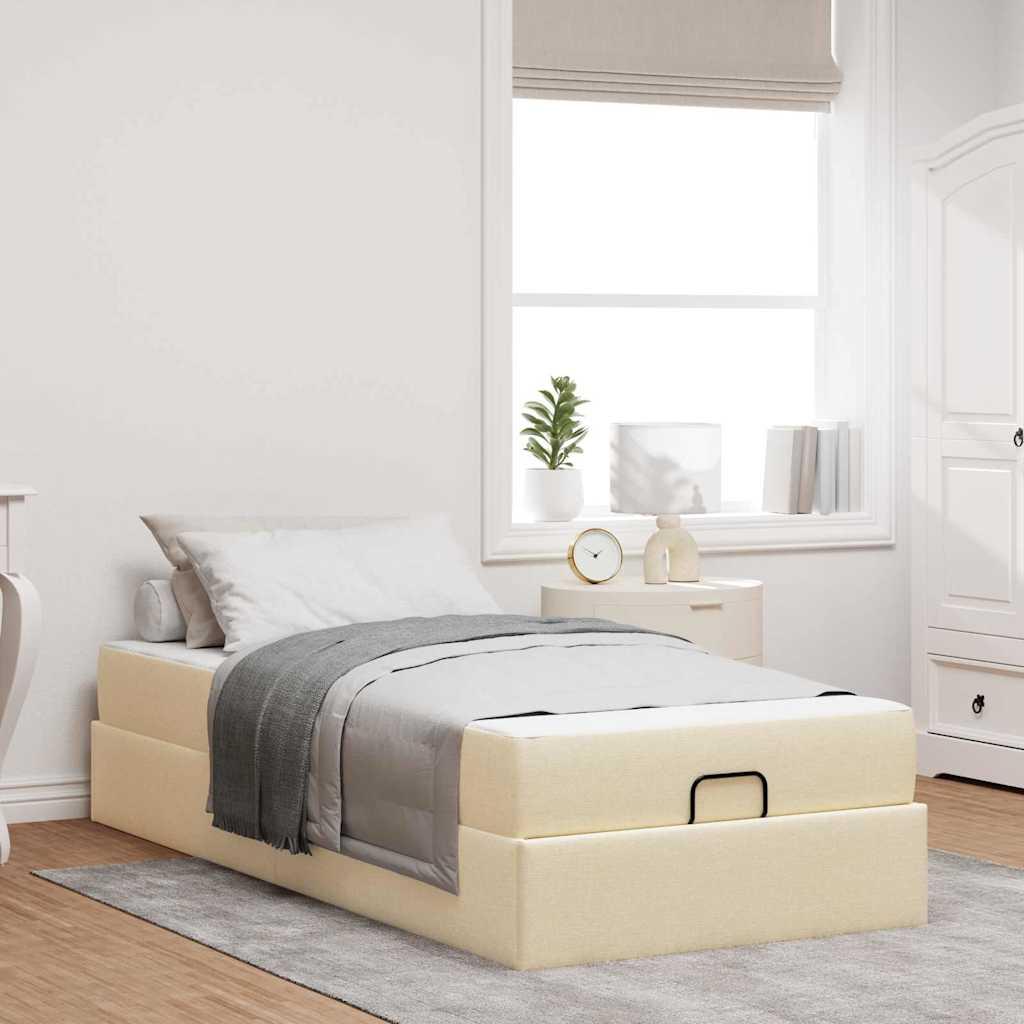 vidaXL Sengeramme med madras 2 stk. Creme Stof