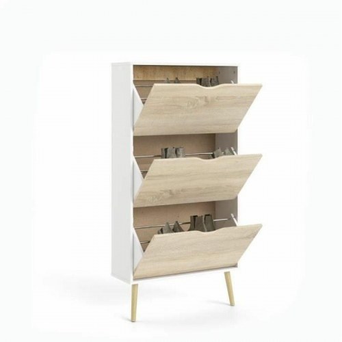 Skoskab hvid træ, 12 par - 70,2 × 23,9 × 138,9 cm