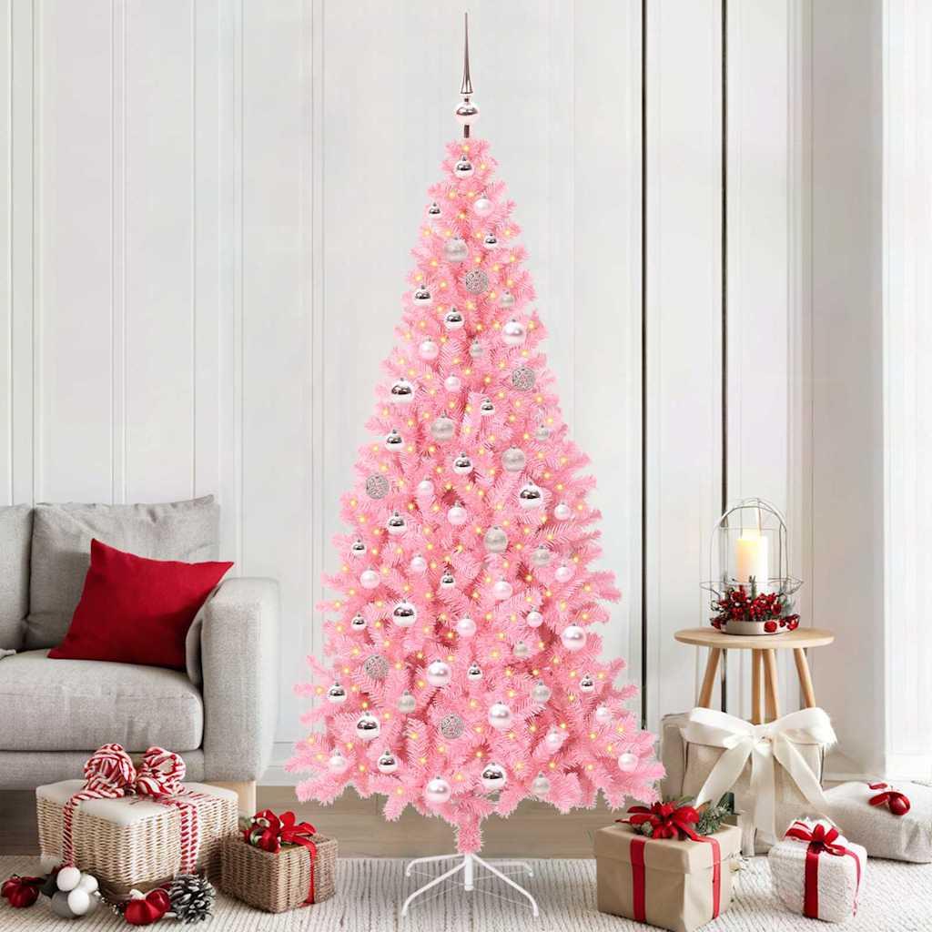 Kegleformet juletræ med 300 LED - lyserød 210 cm med stativ (PVC)