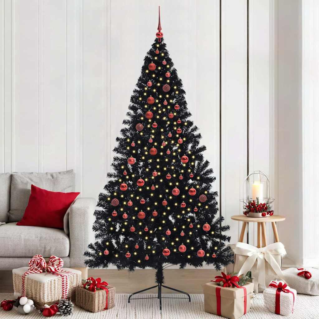 Kunstig Forbelyst Juletræ med 300 LED'er Sort 210 cm PVC