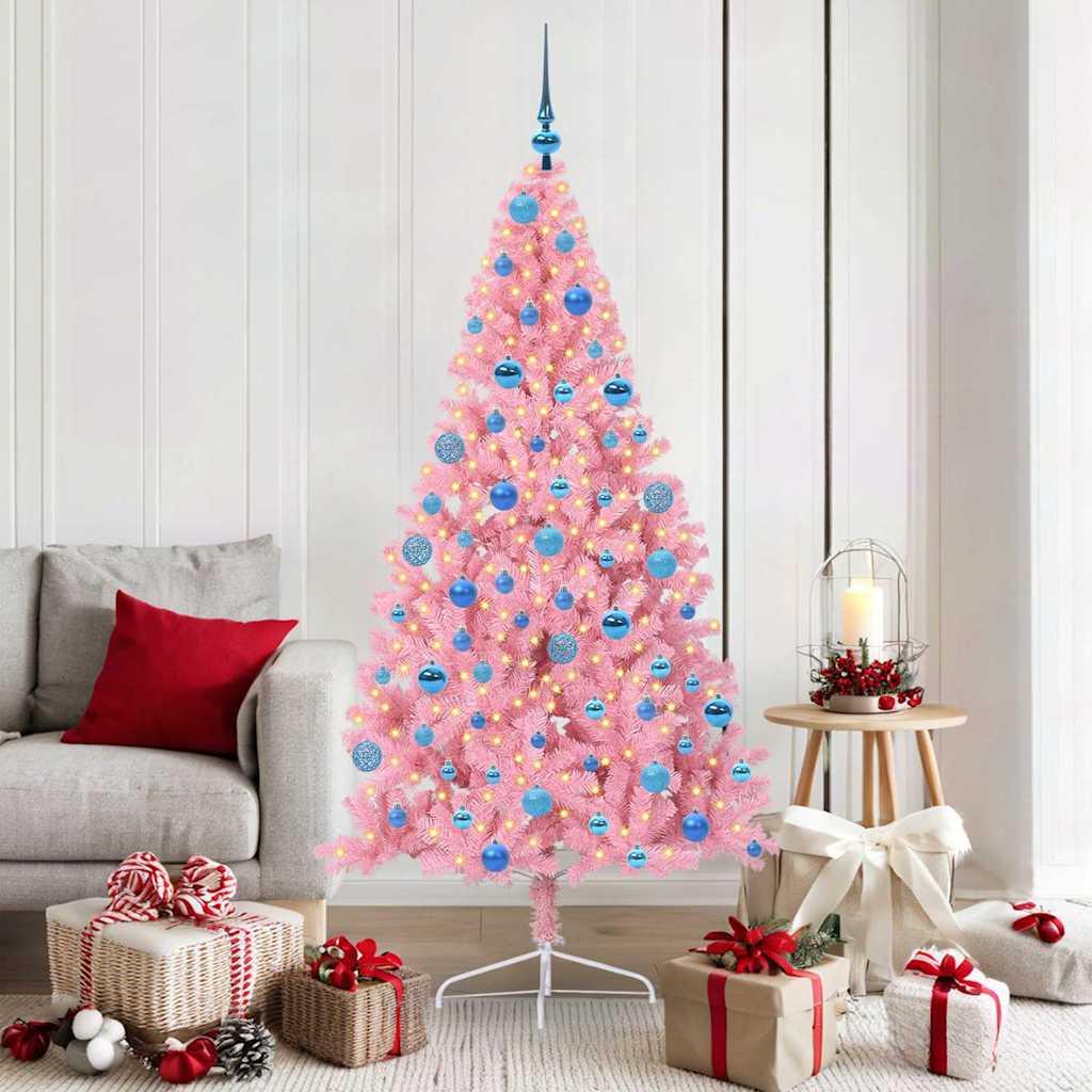 Kunstig Forbelyst Juletræ med 300 LED'er Lyserød 180 cm PVC