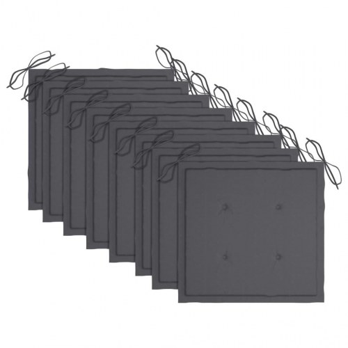 Havestole med antracitgrå hynder 8 stk. massivt teaktræ