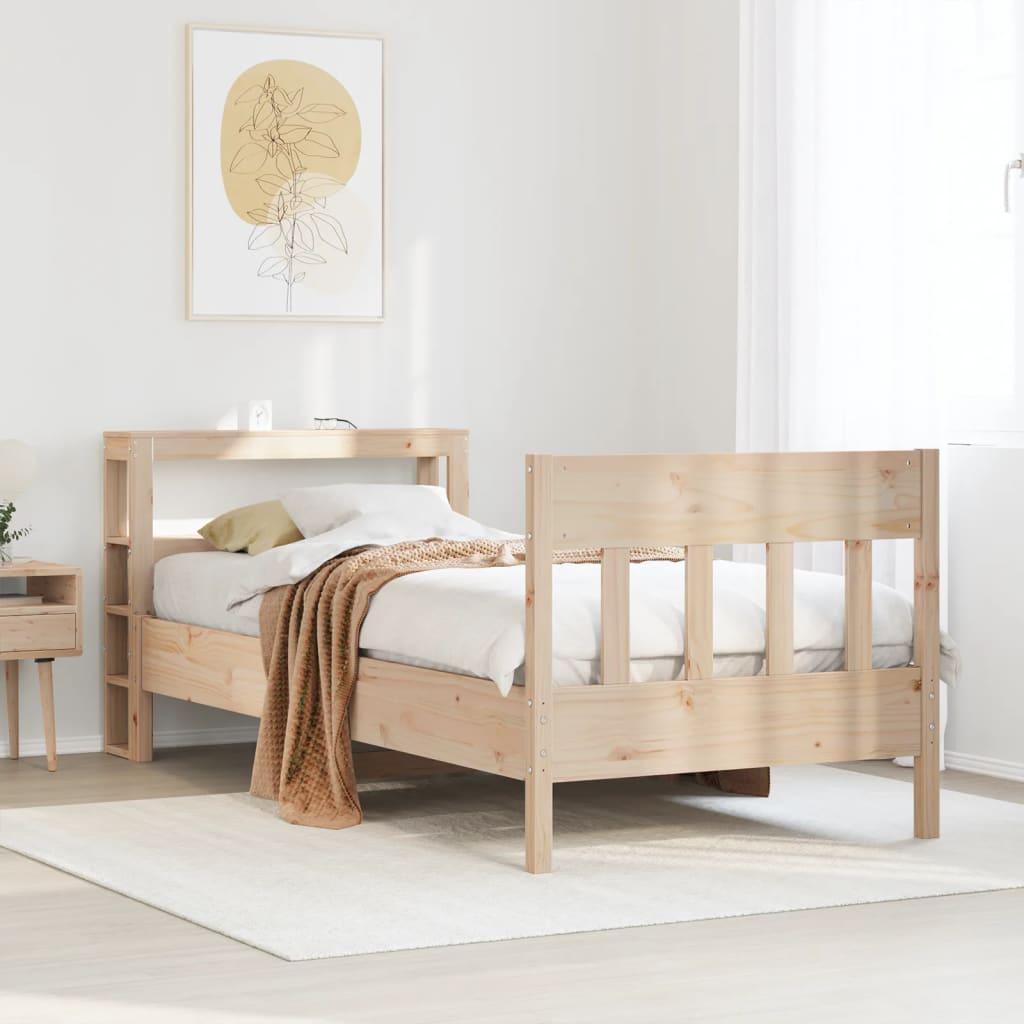 Sengeramme 90x190 cm i massivt fyrretræ med hylder