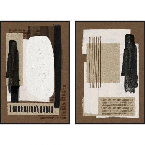 Billeder på lærred - abstrakt urban, brun/sort, 63 × 93 cm (sæt á 2)