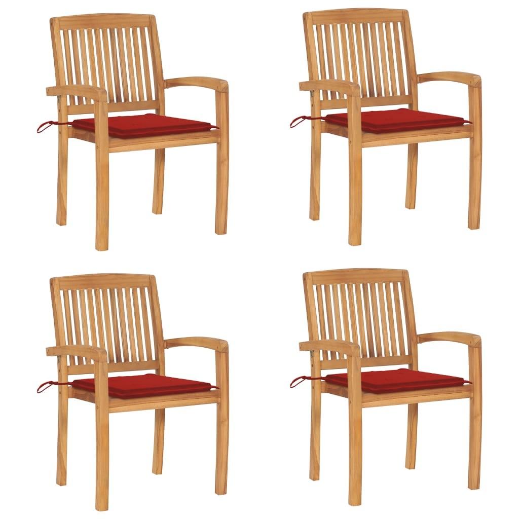 Havestole 2 Stk. Med Farvede Hynder Massivt Teaktræ - 4 / Rød