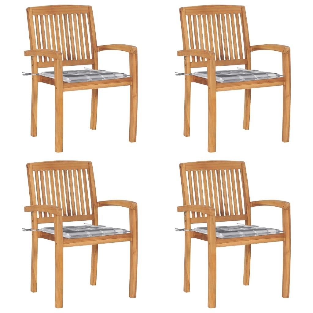 Havestole 2 Stk. Med Farvede Hynder Massivt Teaktræ - 4 / Gråternet