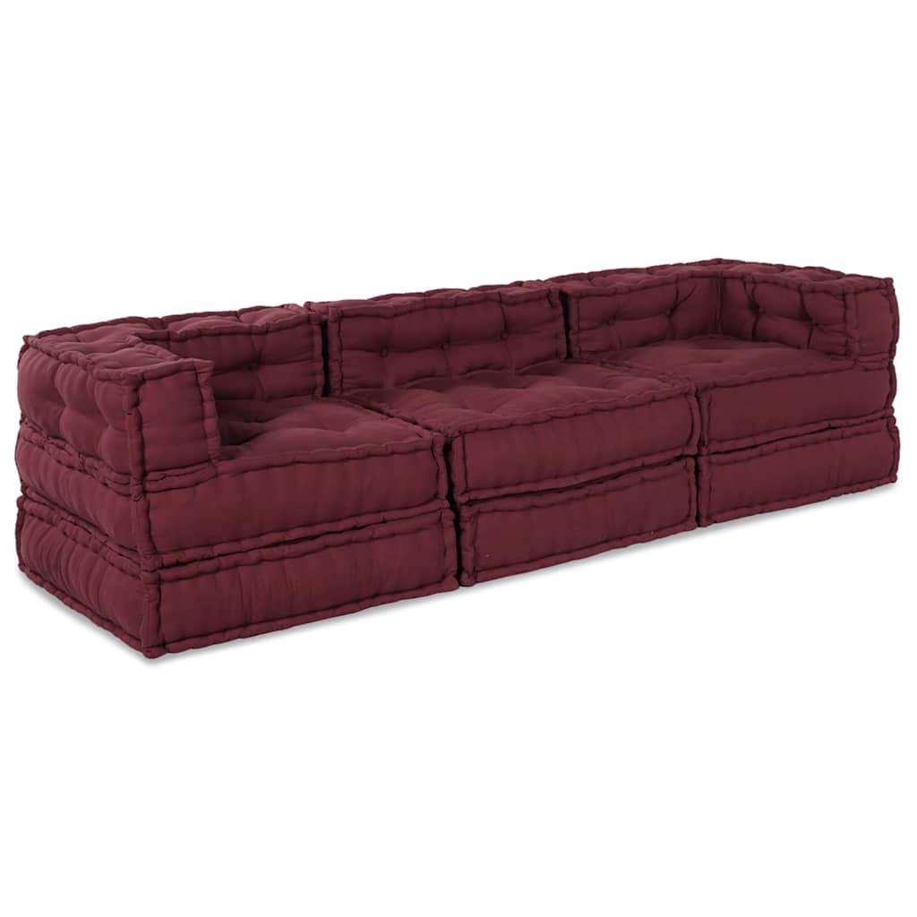 Modulsofa - 3 enheder i bordeaux stof, fleksibel loungesofa til inde/ude
