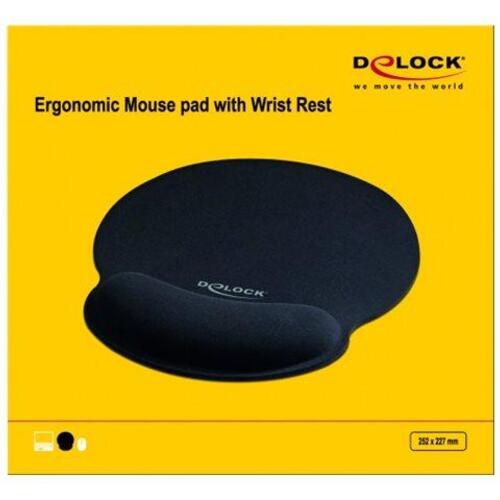 Musemåtte med håndledsstøtte – DeLOCK Ergonomic, sort