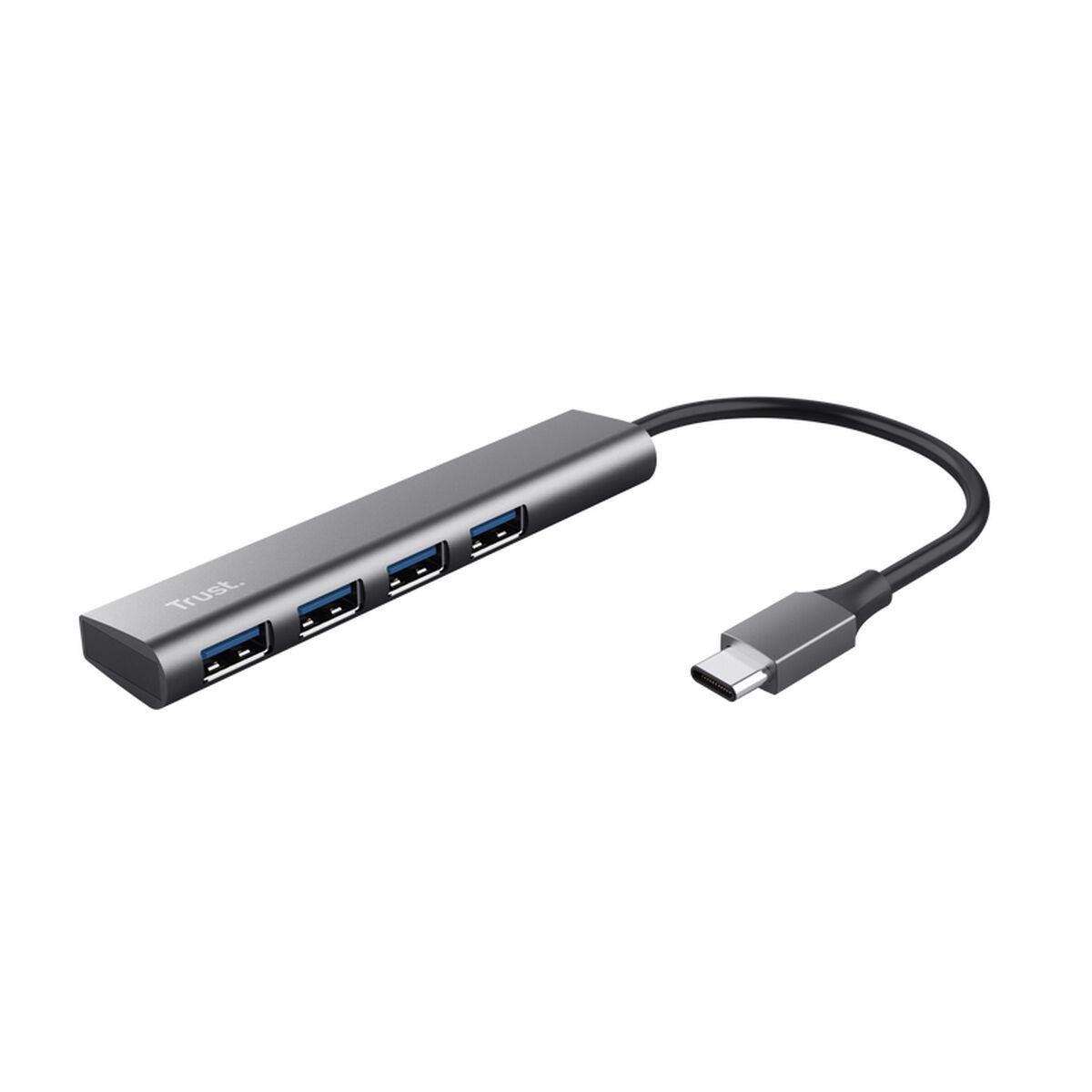 Trust 24948 USB-C til 4x USB-A 3.2 Gen 1 hub - Grå, 10 cm