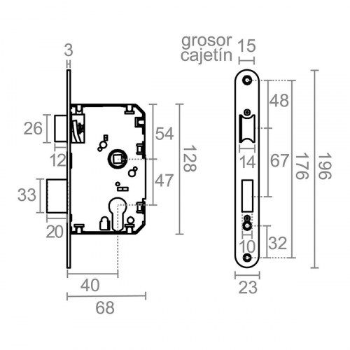 Låsekasse til indbygning Micel stål 47 mm