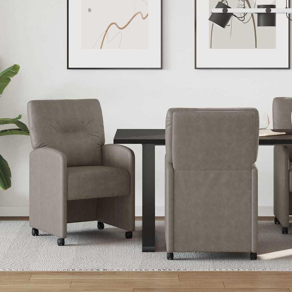 Spisestole med hjul 2 stk Grå 57 x 67 x 95 cm Kunstlæder