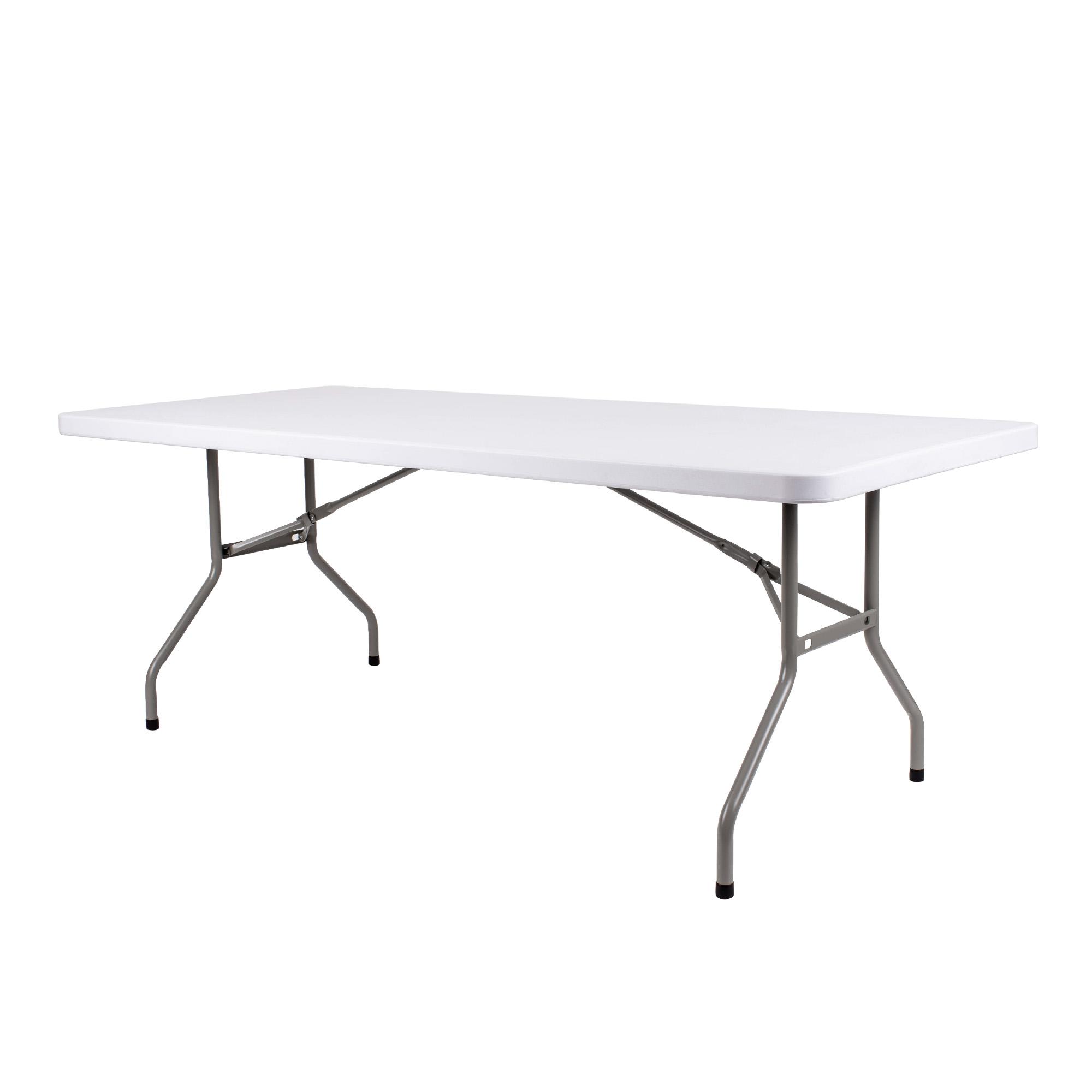 Klapbord 90×200 cm – American, hvid plast, letvægtsstel