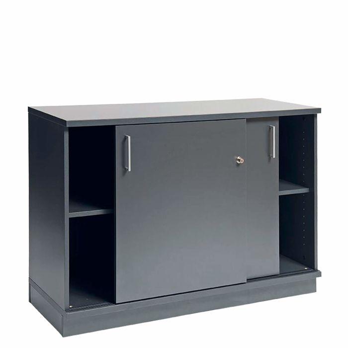 Skydedørsskab til kontor – EP Xtra, 2x2 rum, antracit