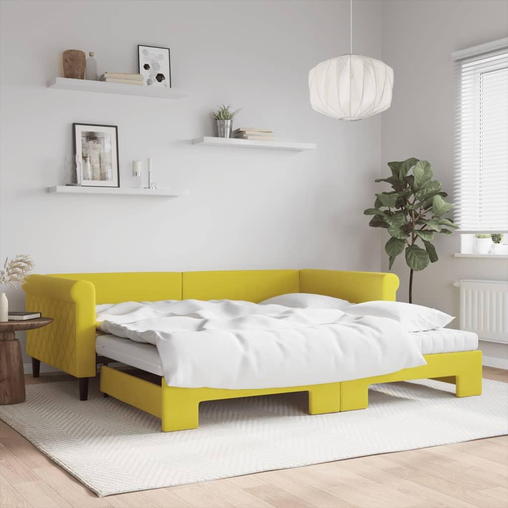 Daybed med udtræk og madras 100x200 cm velour gul