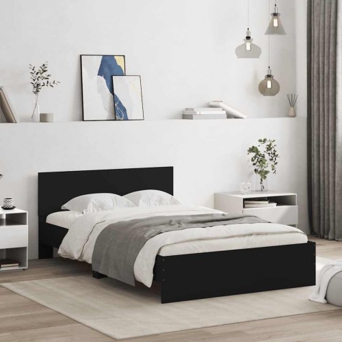 Sengeramme med sengegavl og LED-lys 140x190 cm sort