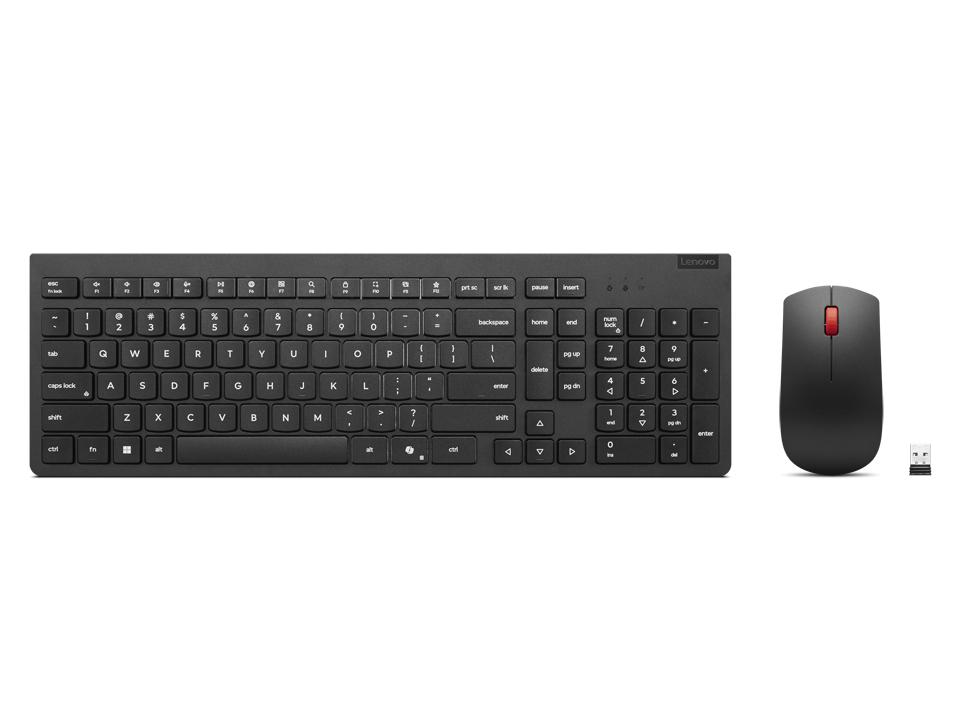 Trådløst tastatur og mus - Lenovo, fuld størrelse, Dansk, RF + Bluetooth, sort billede
