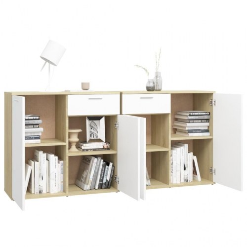 Skænk 160x36x75 cm konstrueret træ hvid og sonoma-eg