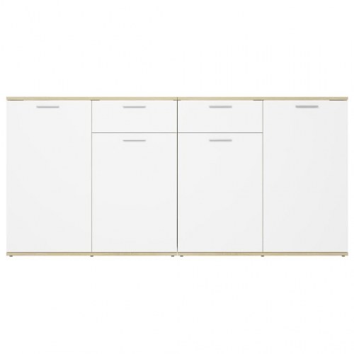 Skænk 160x36x75 cm konstrueret træ hvid og sonoma-eg