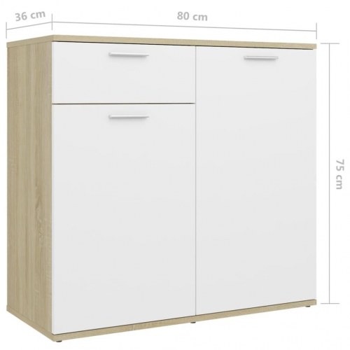 Skænk 160x36x75 cm konstrueret træ hvid og sonoma-eg