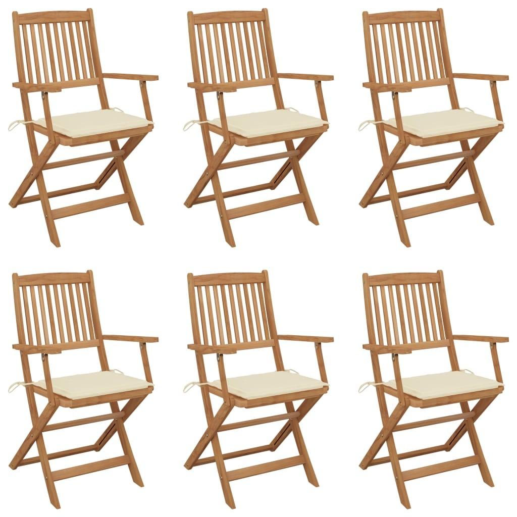 Foldbare havestole 6 stk. med hynder massivt akacietræ