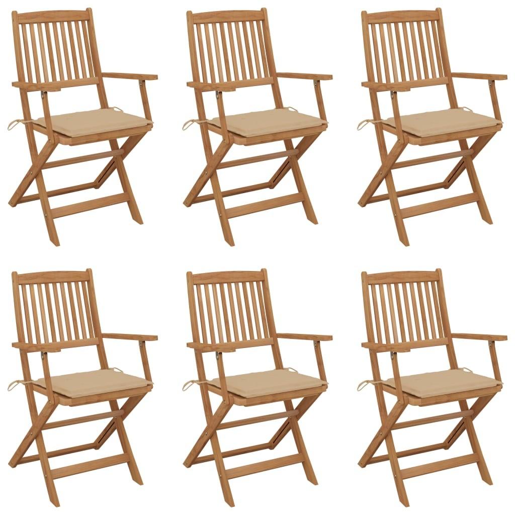 Foldbare havestole 6 stk. med hynder massivt akacietræ