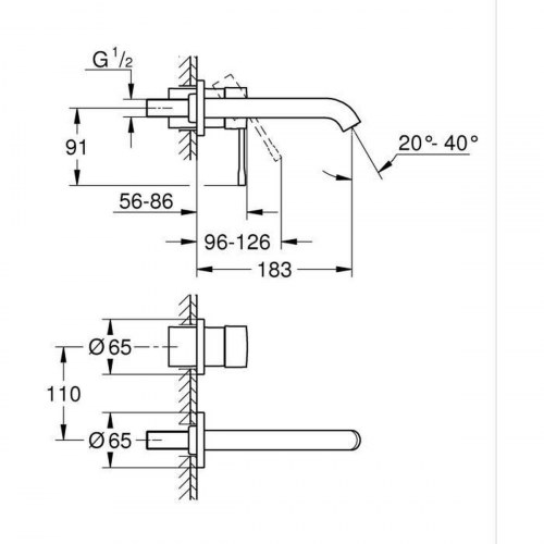 Håndvaskarmatur vægmonteret Grohe - hane med blandingsbatteri