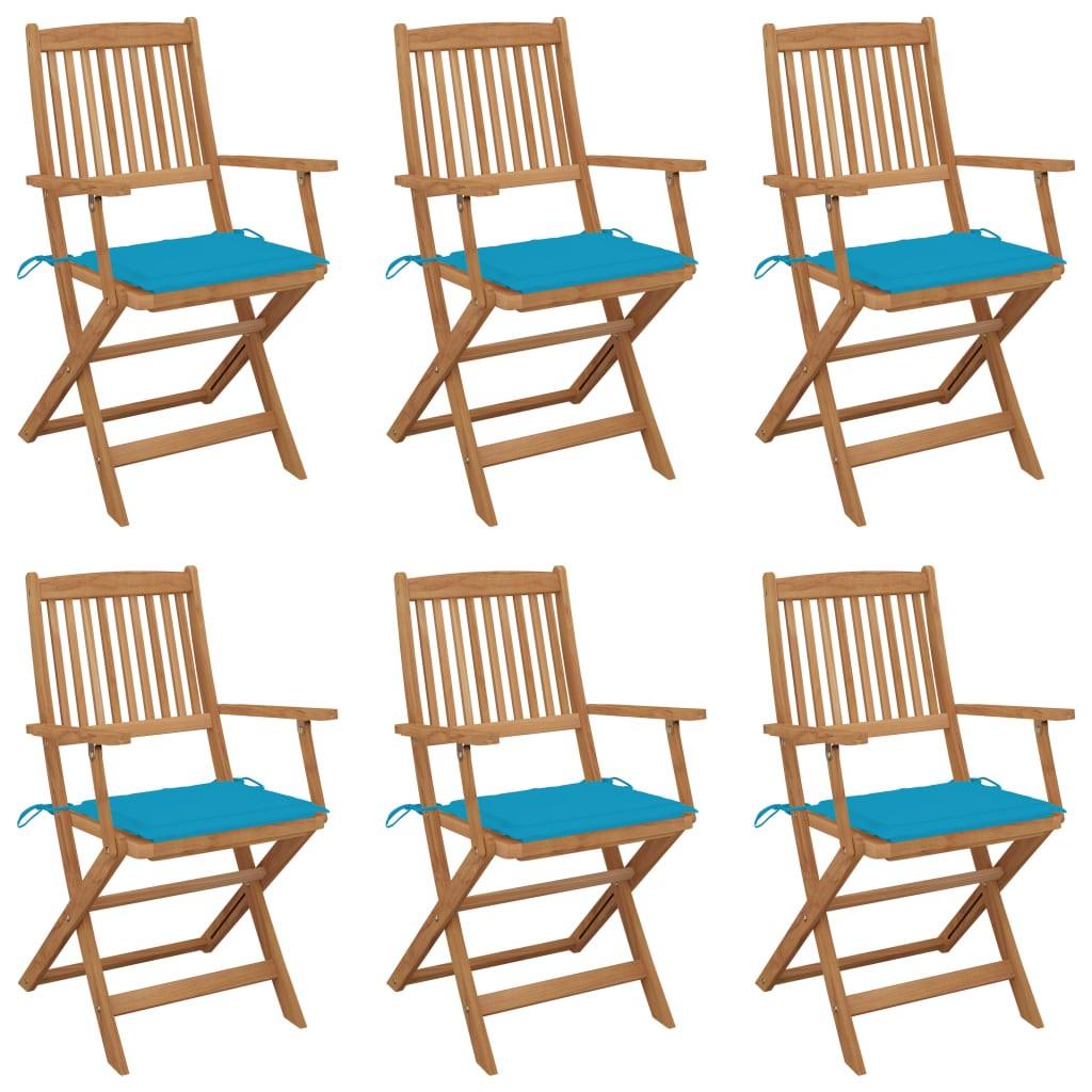 Foldbare havestole 6 stk. med hynder massivt akacietræ